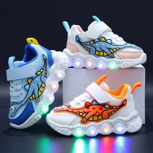 LED Light-Up Kids Sneakers – Breathable Mesh Cartoon Shoes for Boys & Girls