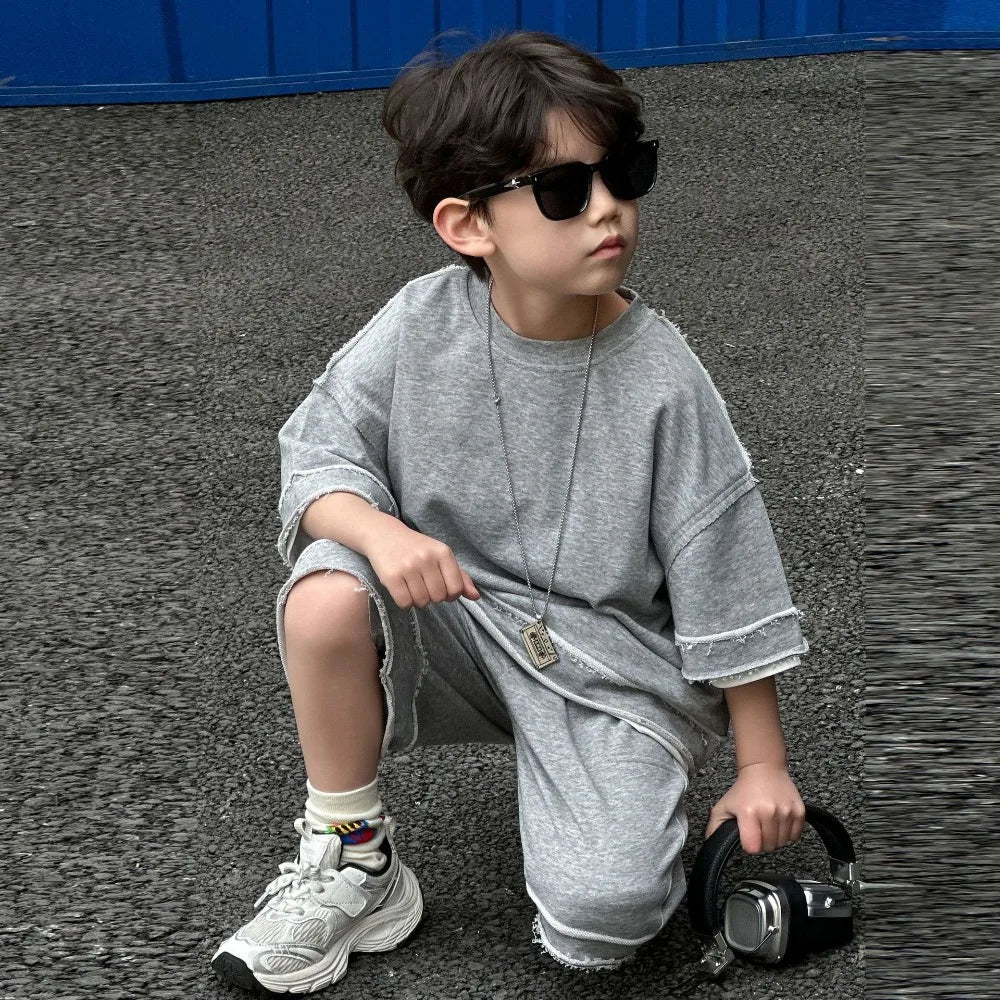 Kids Summer Short-Sleeve Shirt and Shorts Set