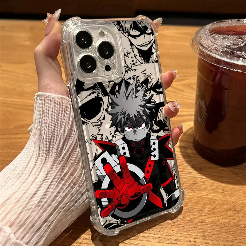Katsuki Bakugo Anime Clear Phone Case for iPhone 17 Air, 17, 16e, 16, 15, 14, 13, 12, 11 Pro Max Plus Soft Silicone Cover