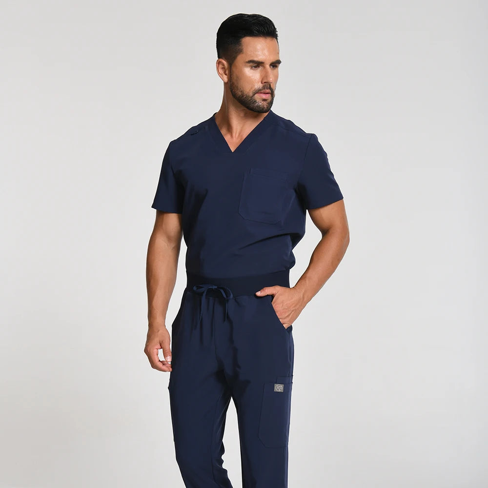 Men's Medical Scrubs Set – Short Sleeve V-Neck Top & Pants