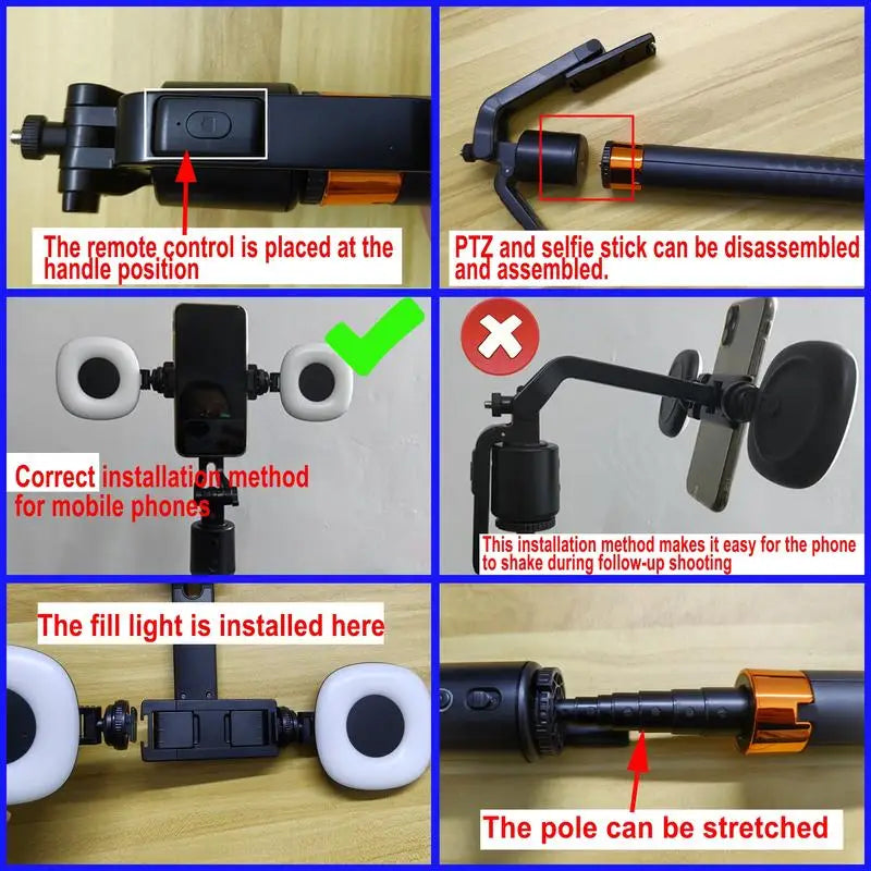 360° Smart Face Tracking Tripod & Selfie Stick, Rechargeable Auto Face Tracking Phone Holder with Dual Fill Lights for Live Streaming, Vlogging, Video Calls & Content Creation