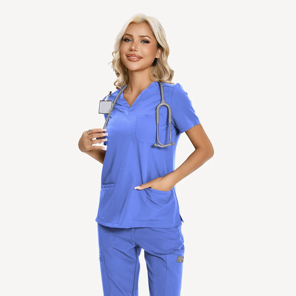 Women’s Antibacterial Scrubs Set – Soft V-Neck Top & Wrinkle-Resistant Pants