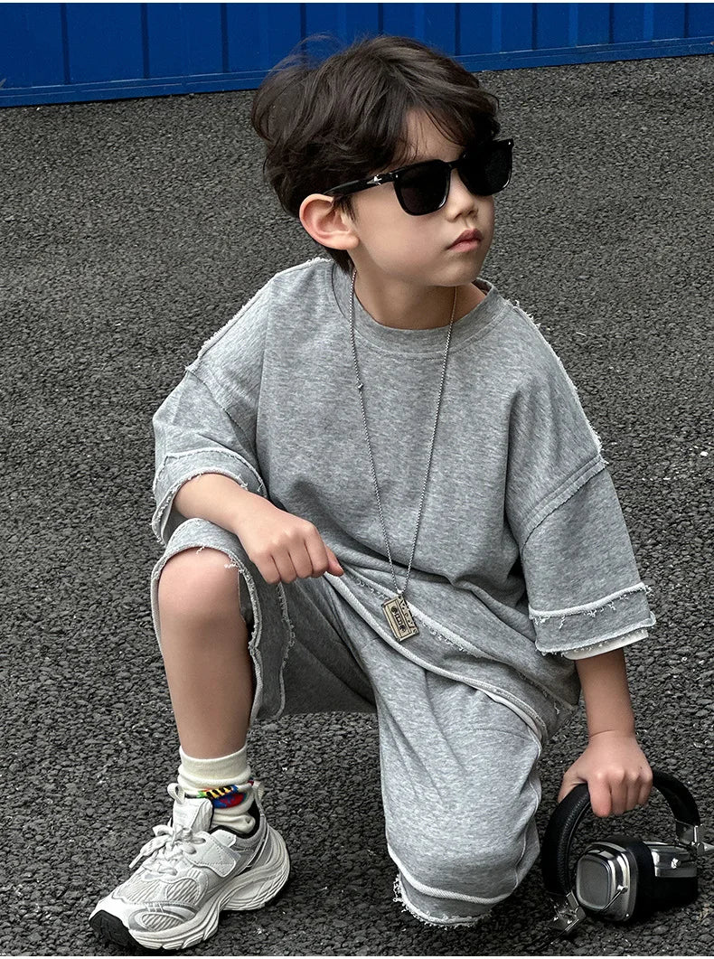 Kids Summer Short-Sleeve Shirt and Shorts Set