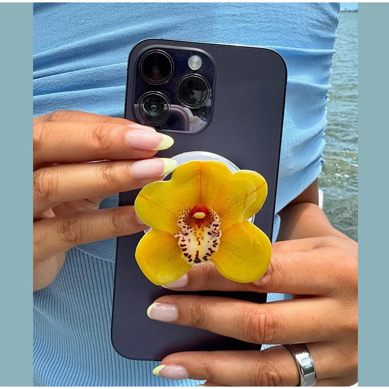 Acrylic Orchid Folding Ring Phone Holder — Grip Stand & Desktop Support