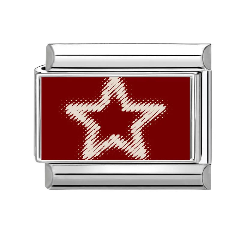 DIY Italian Charm Bracelet – Black & Red Cat Eye, Heart & Stripe Charms, 9mm Stainless Steel