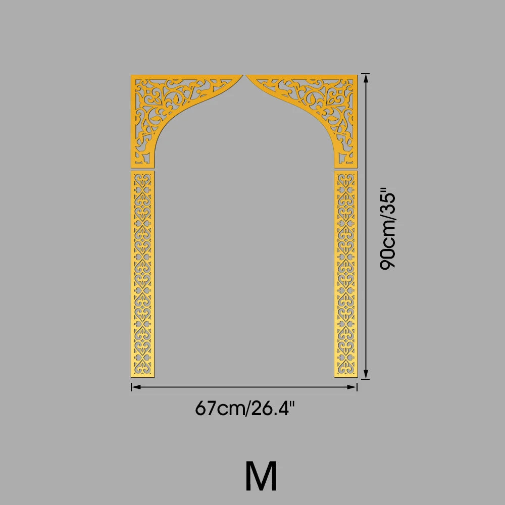 Islamic Arch Mirror Wall Sticker – Gold Acrylic 3D Mosque Frame Decal with Geometric Pattern for Ramadan & Eid Decor