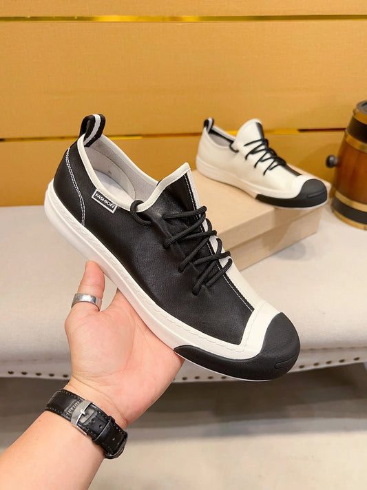 European Style Men's Genuine Leather Sneakers – Classic Lace-Up Casual & Sport Shoes