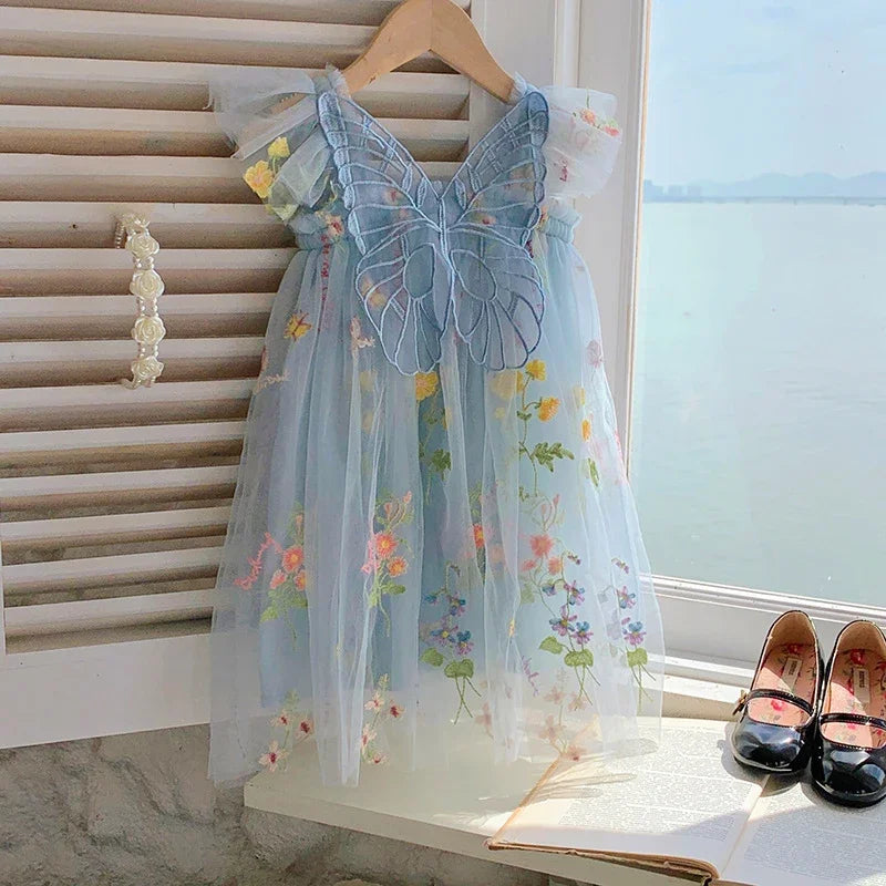 1-5Yrs Baby Girl Clothes for Birthday Party Toddler Flower Elegant Embroidery Dresses New 3D Butterfly Baby Dress Sweet Outfits