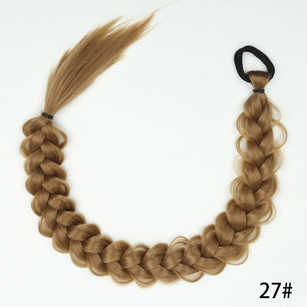 24-Inch Synthetic Twist Braid Ponytail Extension with Rubber Band – Braided Hair for Women, Daily Wear