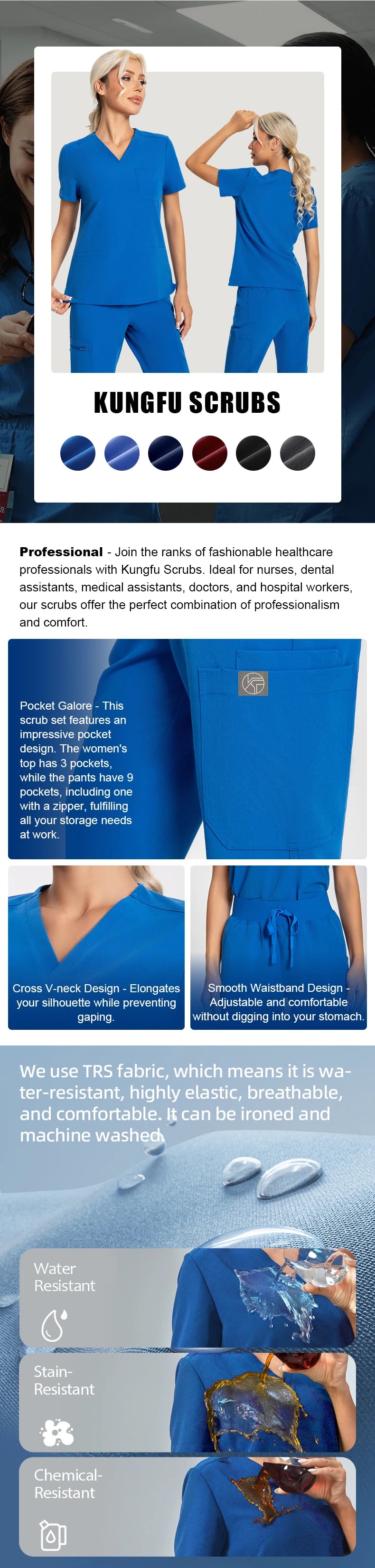 Medical Scrubs Set – V-Neck Top & Pants for Men and Women