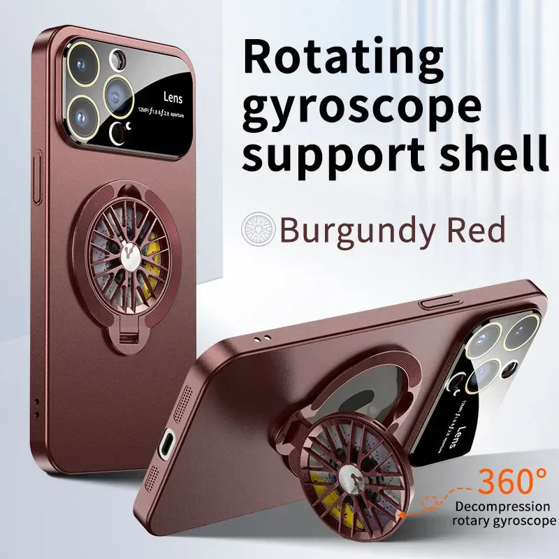 MagSafe Rotating Gyro Stand Phone Case with Camera Lens Protection for iPhone 16/15/14/13/12/11 Pro Max & Plus