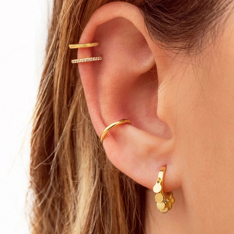 925 Sterling Silver Multi-Turn Hoop Earrings with White Zircon, Fashion Punk Jewelry for Women