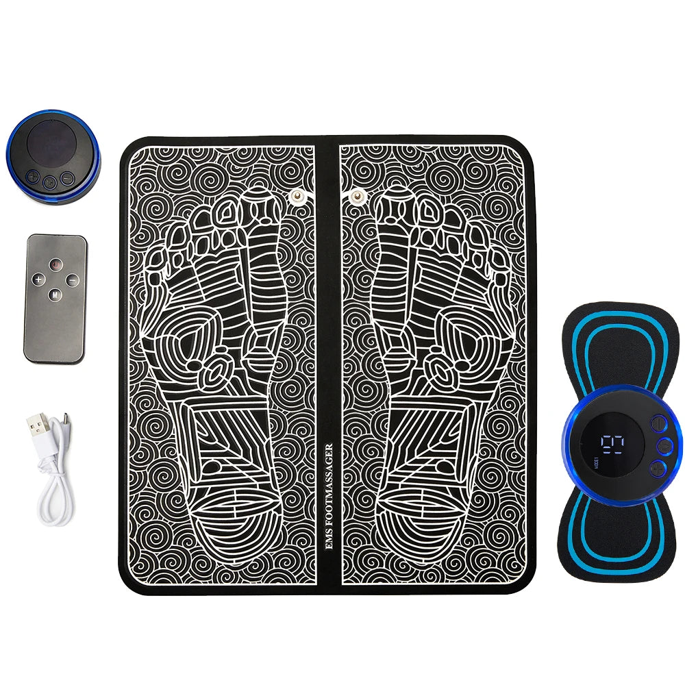 Electric Foot Massager Pad – EMS Pulse Muscle Stimulation Device for Pain Relief and Relaxation