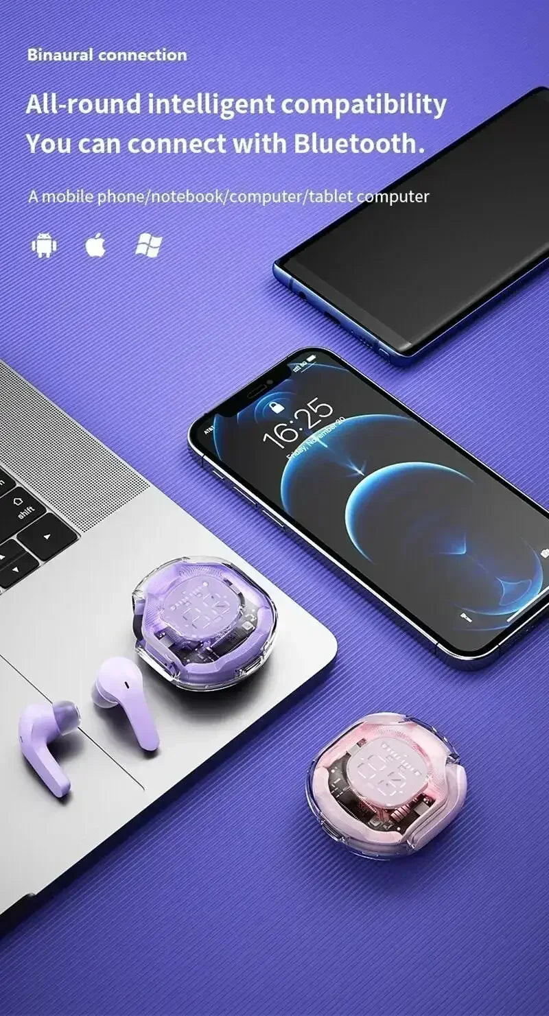 Original T8 TWS Wireless Bluetooth Earbuds with Transparent Case, ENC Noise Reduction, Digital Display & Stereo Sound – Compatible with All Smartphones