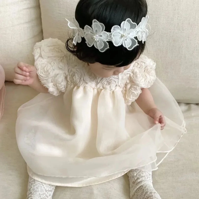 1st Birthday Party Baby Dress Summer Princess One Year Baby Girls Dress Clothes Flower Puff Sleeve Toddler Dresses