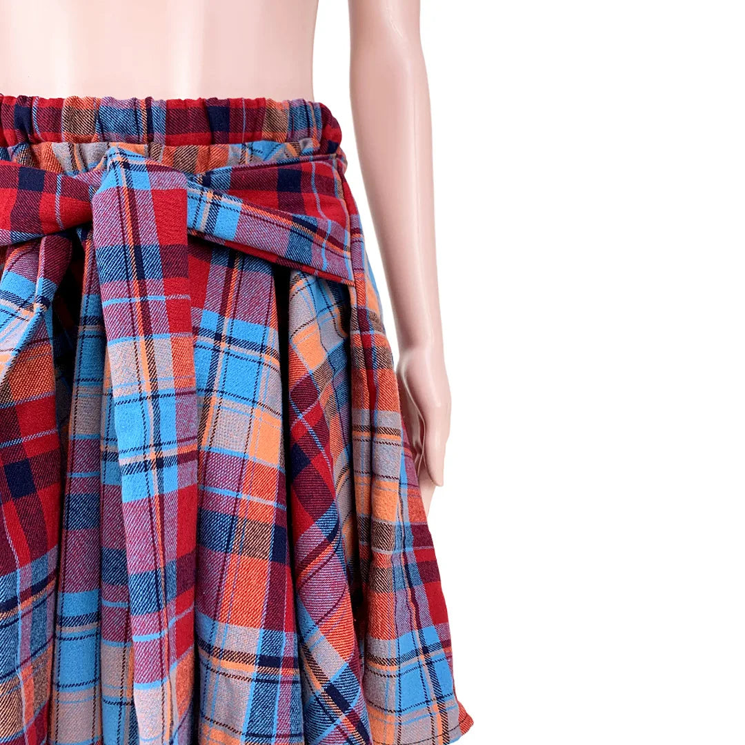 Women Plaid Irregular High Waist Knee-Length Skirt