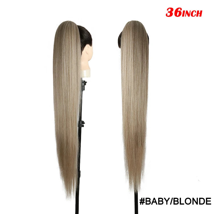 36-Inch Synthetic Drawstring Ponytail Hair Extension – Ombre Blonde, Women’s Hairpiece