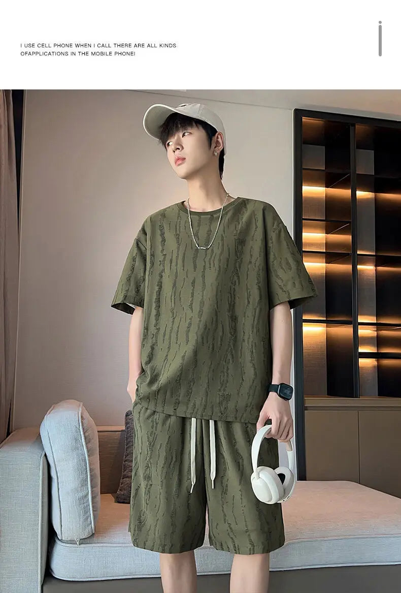 Plus Size 8XL Summer Men's Casual Tracksuit Set – Solid Color Short Sleeve T-Shirt + Shorts – 2-Piece Sportswear