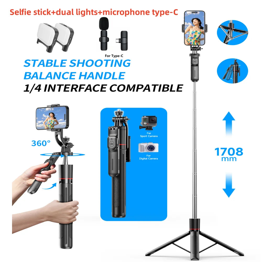 Wireless Selfie Stick Tripod with Bluetooth Remote and Fill Light