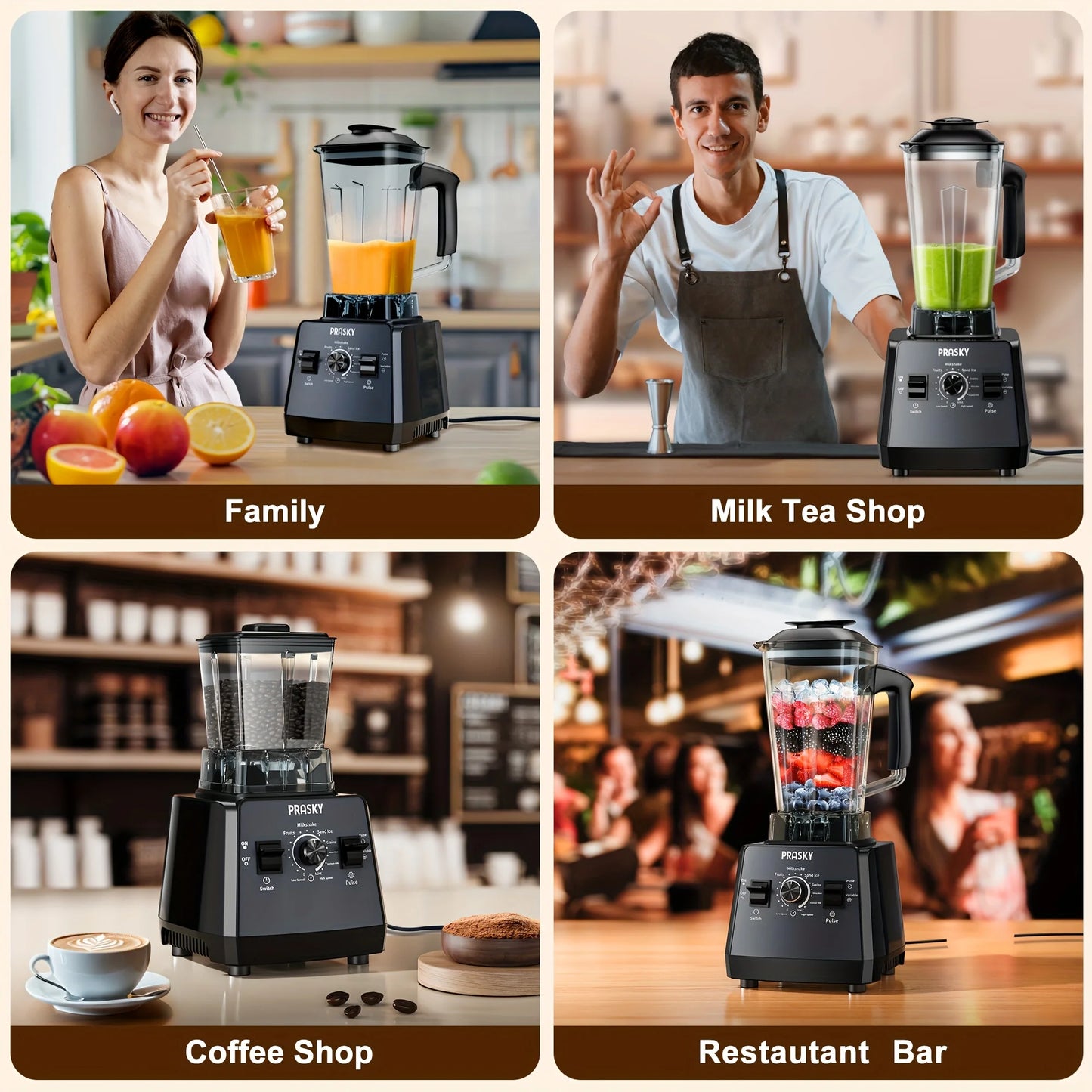 PRASKY 2400W Professional Blender & Grinder Combo – 25,000 RPM High-Speed Kitchen Blender, 68oz BPA-Free Pitcher, 2 Containers, Ice Crusher for Smoothies, Shakes & Frozen Drinks