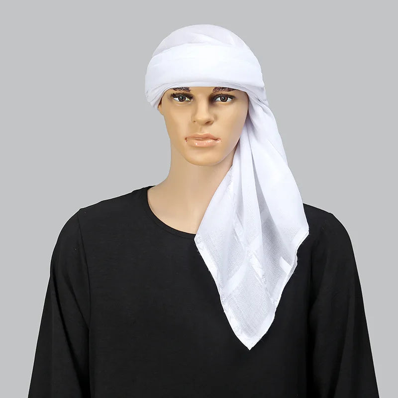 White Arab Keffiyeh Muslim Head Scarf Arab Neck Wrap for Men Turban Hijab Headwear Islamic Traditional Costumes Shawls Bandana