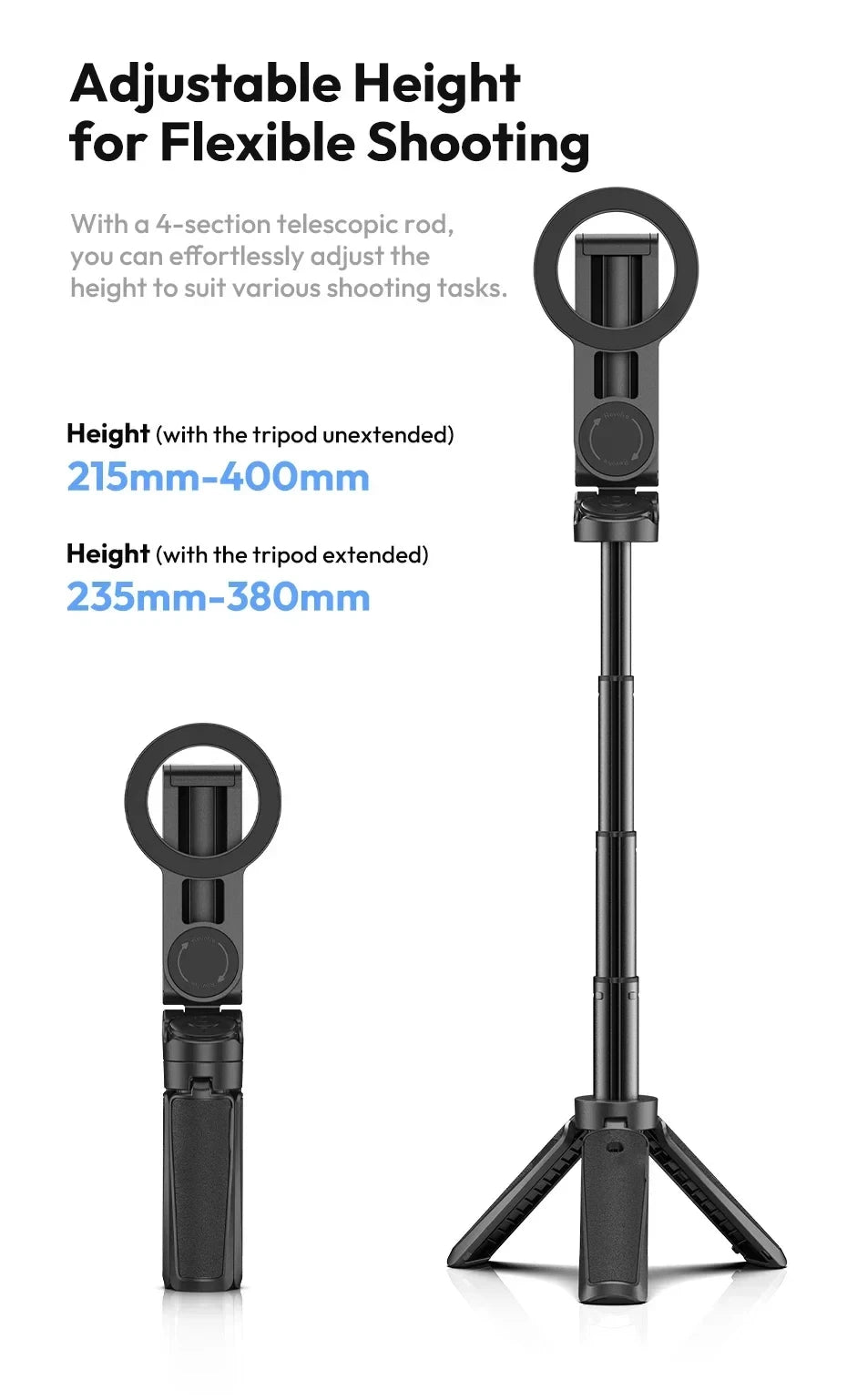 Magnetic Wireless Phone Grip & Selfie Stick Tripod – Compatible with iPhone 16/15/14/13/12 Pro Max & Samsung