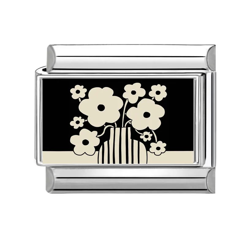 DIY Italian Charm Bracelet – Black & Red Cat Eye, Heart & Stripe Charms, 9mm Stainless Steel