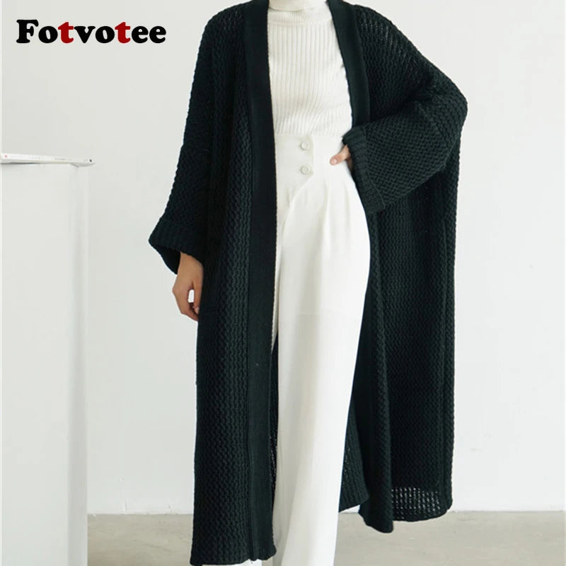 Women's Oversized Stretch Cardigan – Open Stitch Knit Sweater, Long Sleeve, Autumn Winter Fashion Coat"