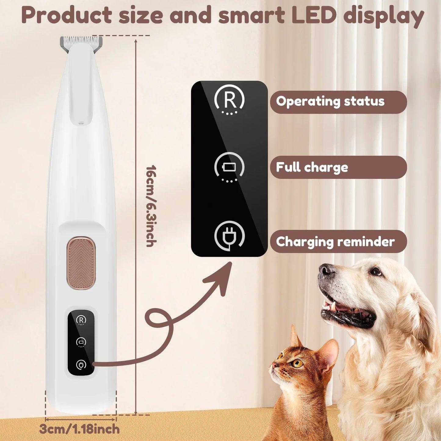 Dog Paw Trimmer with LED Light – Fully Waterproof Pet Grooming Clipper