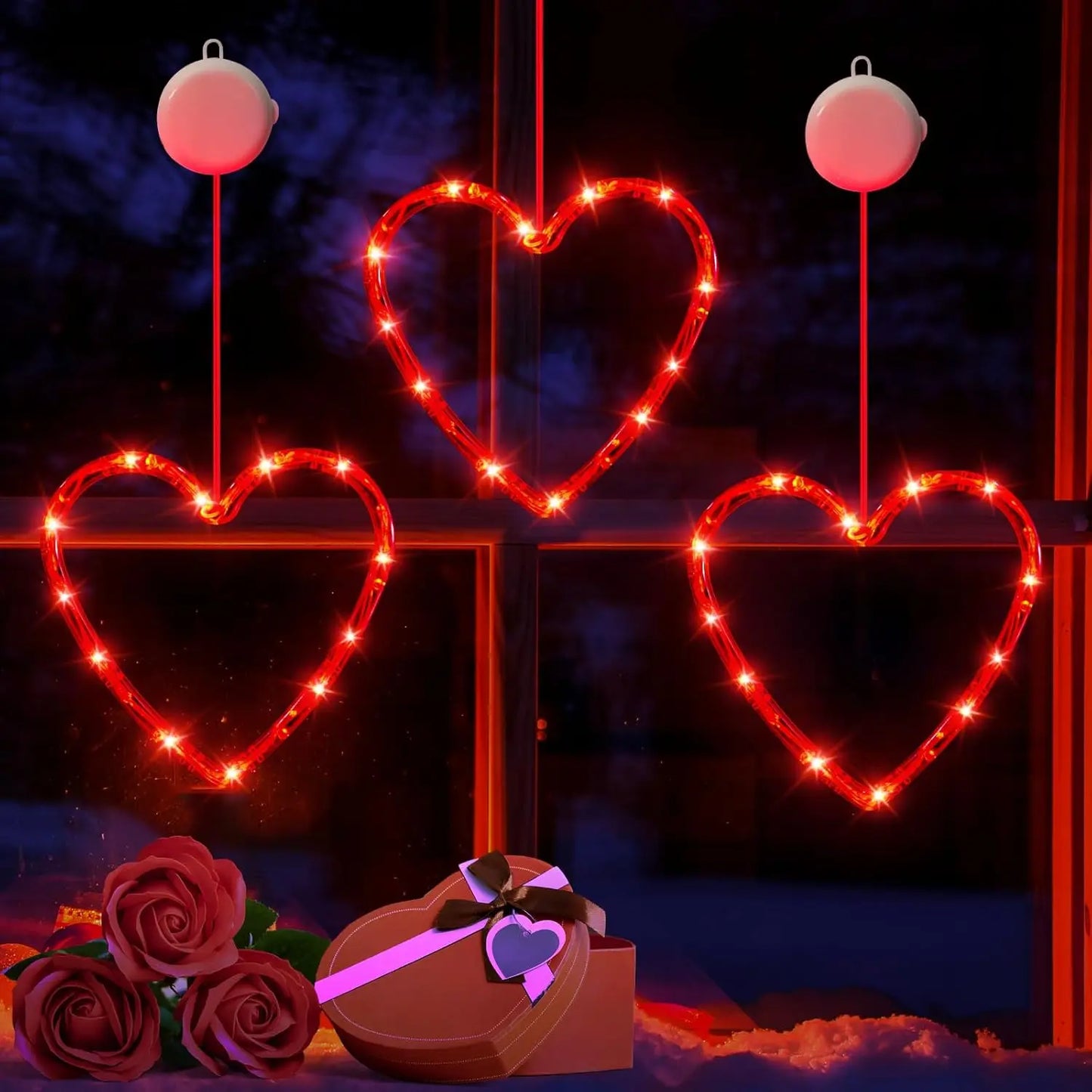 Heart-Shaped LED Window Light with Timer – Valentine’s Day Hanging Decoration