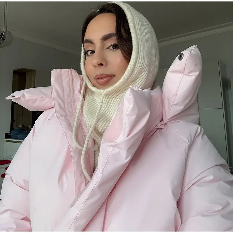 Women’s Hooded Cotton Winter Jacket – Solid Color Short Coat with Zipper Pockets, Warm Casual Outerwear