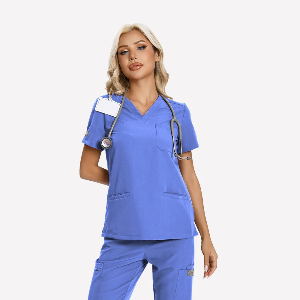 Women’s Antibacterial Scrubs Set – Soft V-Neck Top & Wrinkle-Resistant Pants