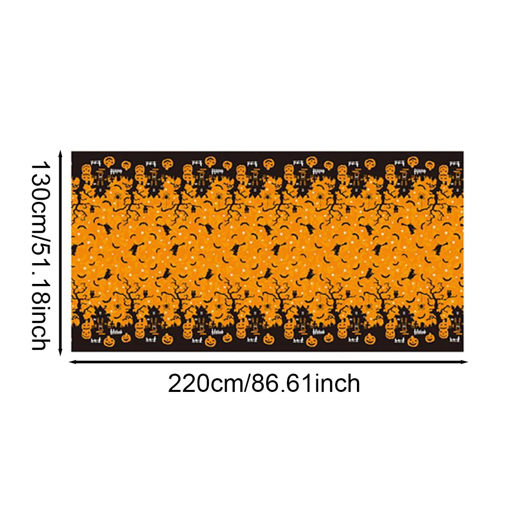 Halloween Disposable Tablecloth – Pumpkin, Spider Web & Bat Design – Plastic Table Cover for Halloween Party & Home Decor