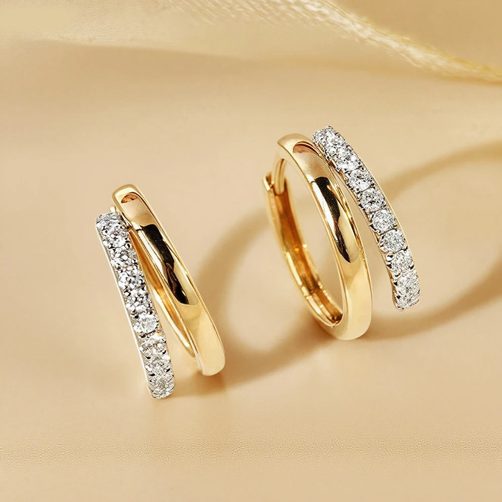 Moissanite Double Hoop Earrings, S925 Silver with 18K Gold Plating, Elegant Circle Earrings for Women