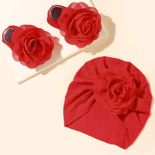 Baby Girls Flower Cap Socks Set 2pcs/set Cute Floral Newborn Short Tube Sock+ Turban Hat Summer Thin Infant Caps