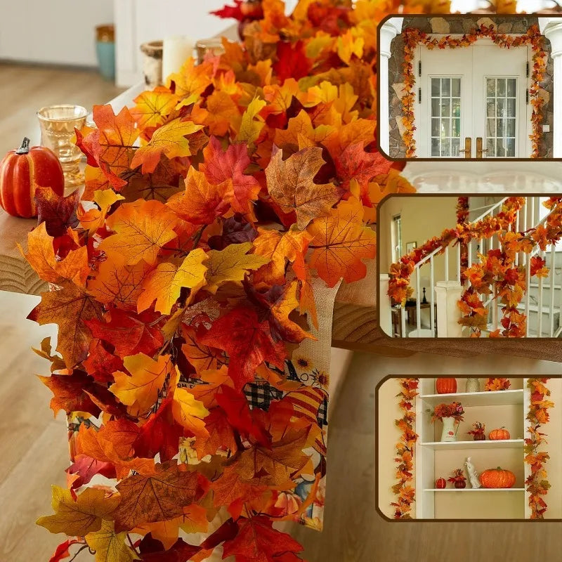 2M Artificial Maple Leaf Garland – Fall Faux Vine for Autumn Decor, Thanksgiving, Halloween, Weddings & Seasonal Home Decoration