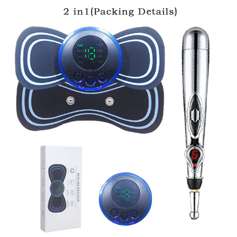 Compact Full Body Massage Set – Foot Pad, Precision Massage Pen & Adhesive Patch for Neck, Back & Targeted Relief