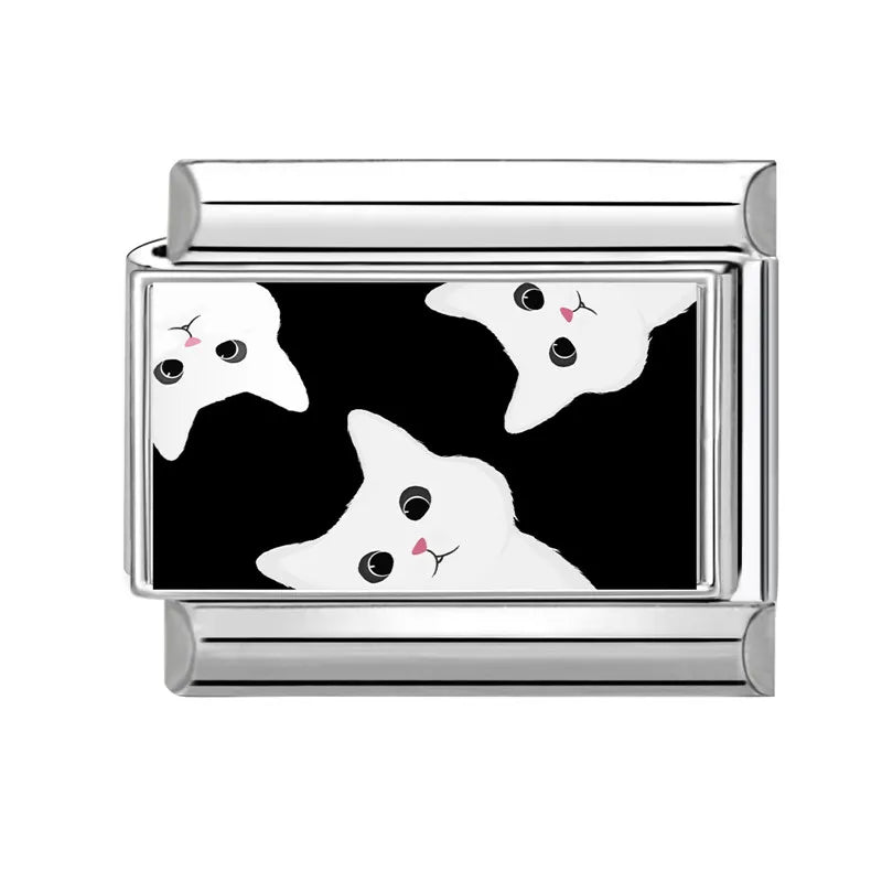 DIY Italian Charm Bracelet – Black & Red Cat Eye, Heart & Stripe Charms, 9mm Stainless Steel