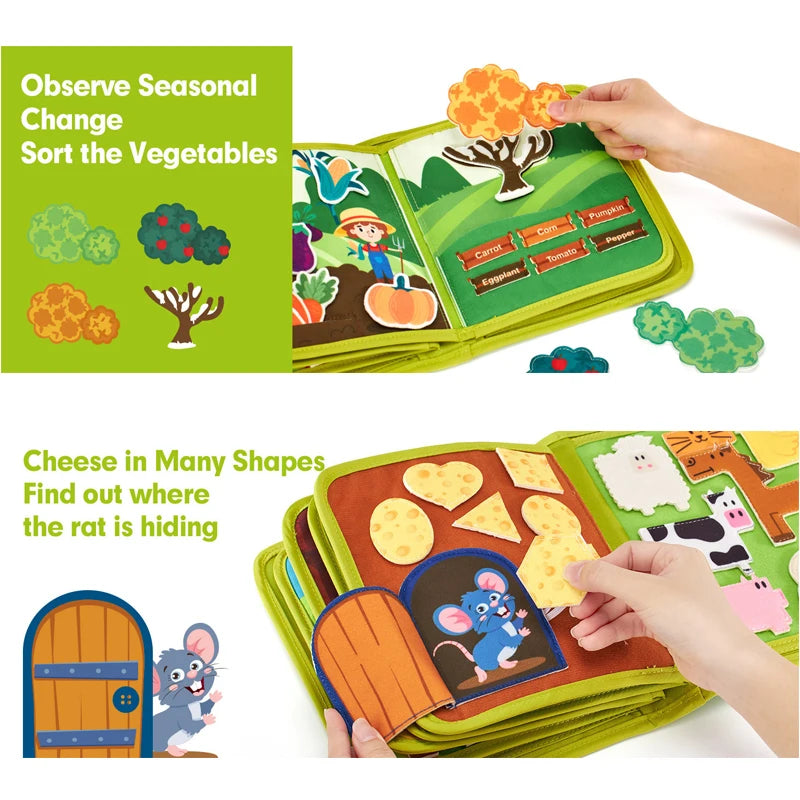Montessori Busy Book for Toddlers – Farm Animal Activities, Fine Motor Skills, Early Learning Toy