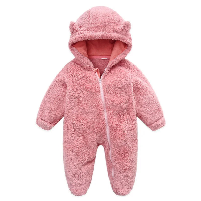Infant Hooded Winter Romper – Long Sleeve Zipper Jumpsuit for Babies (0–12 Months)