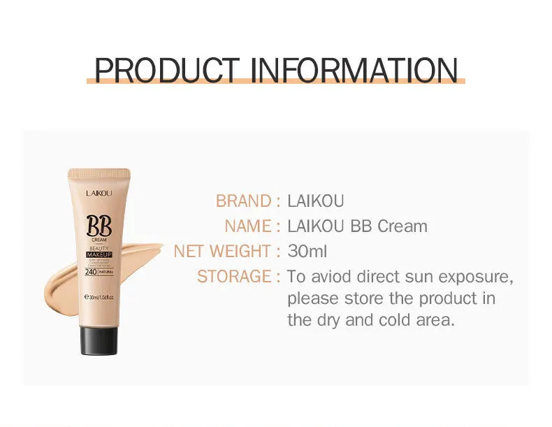 LAIKOU BB Cream with SPF — Lightweight Liquid Foundation & Concealer