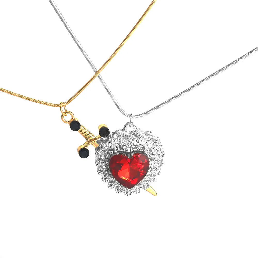 Snow White Inspired Heart & Sword Couple Necklace – Romantic Pendant Jewelry Gift for Women