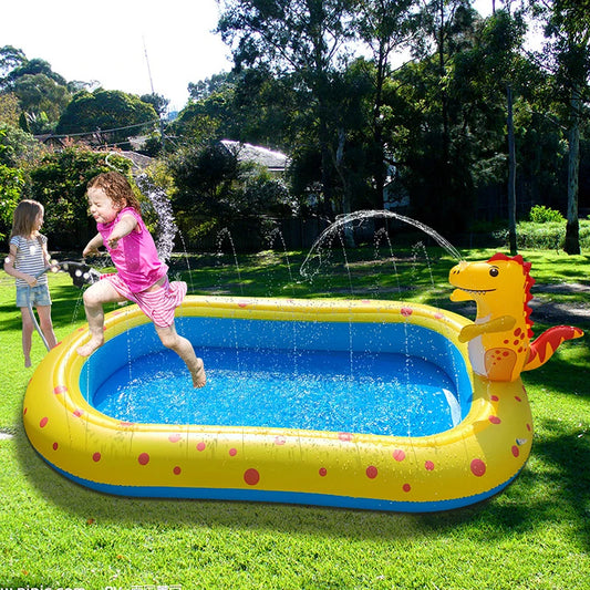 Inflatable Pool for Children, Outdoor Dinosaur Sprinkler Game Pad