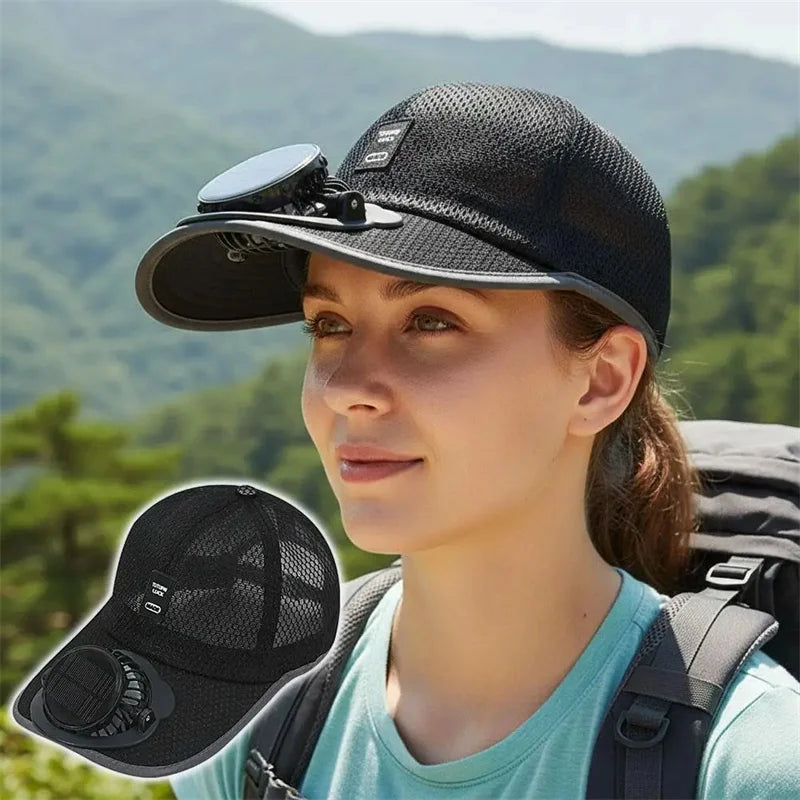Solar Fan Baseball Cap with USB Charging — Unisex Outdoor Hat