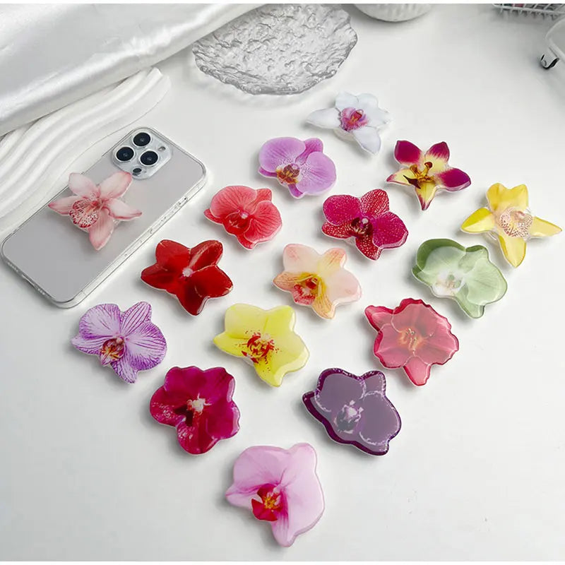 Acrylic Orchid Folding Ring Phone Holder — Grip Stand & Desktop Support