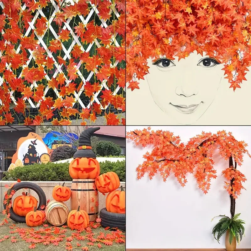 Artificial Autumn Maple Leaf Garland Hanging Vines for Fall, Thanksgiving and Halloween Mantel, Stair Railing and Party Decorations