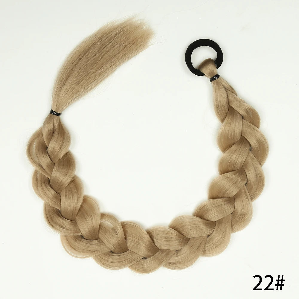 24-Inch Synthetic Twist Braid Ponytail Extension with Rubber Band – Braided Hair for Women, Daily Wear