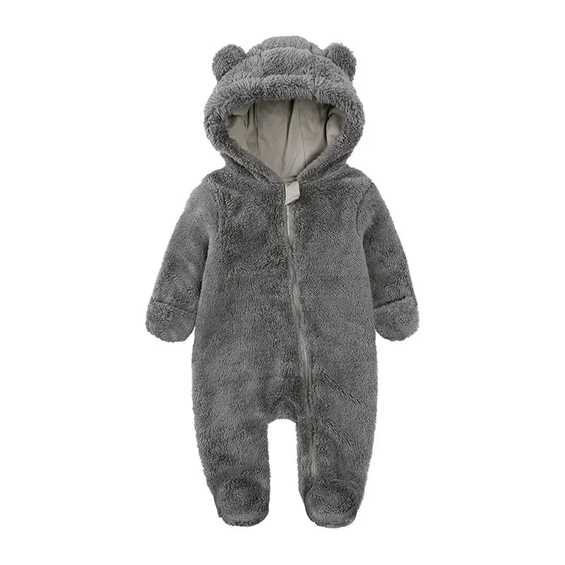 Baby Fleece Hooded Romper – Winter Zipper Bodysuit for Newborns & Infants (0–24 Months)