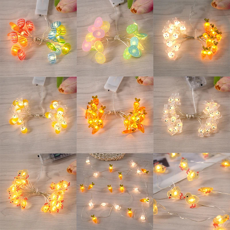 2/1 meter Easter String Lights for Home Decor 20 LED Glowing Easter Bunny Egg Carrot Fairy Light Ornament Decorations