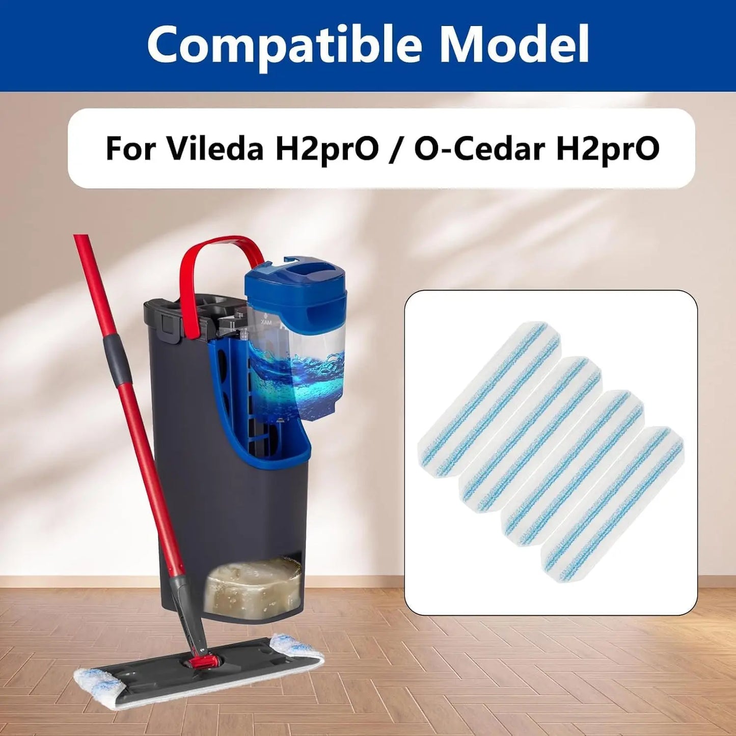 Flat Microfiber Mop Head Refill – Compatible with O-Cedar H2PrO & Vileda H2PrO, Machine-Washable Mop Cloth, Removes 99% of Bacteria